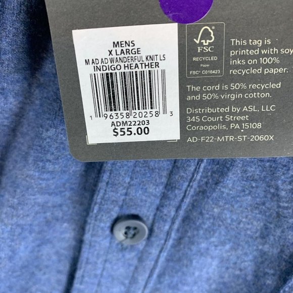 Alpine Design Shirt‎ Mens XL Blue Heather Rayon Wanderful Knit Button-Up 7307 - Picture 4 of 8